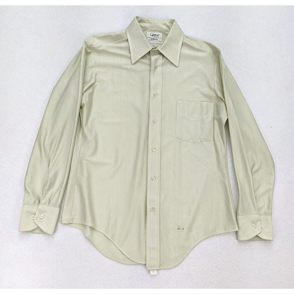 Qiana Vintage 60s 70s Men's Shirt Light Green Size 15 Disco Long Sleeve